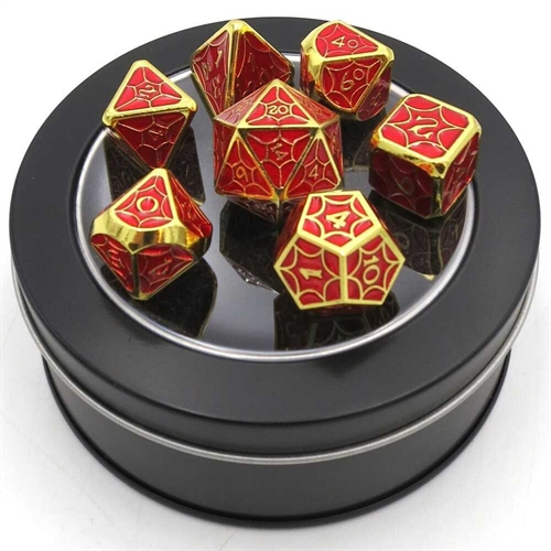 Golden Luxury with Red - Metal RPG Dice - Epic Dwarf Dice